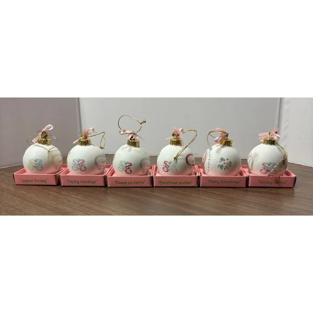 Precious Moments Tiny Trimmings Christmas Ornaments Set Of 6 VTG 1990s Porcelain - Picture 3 of 14